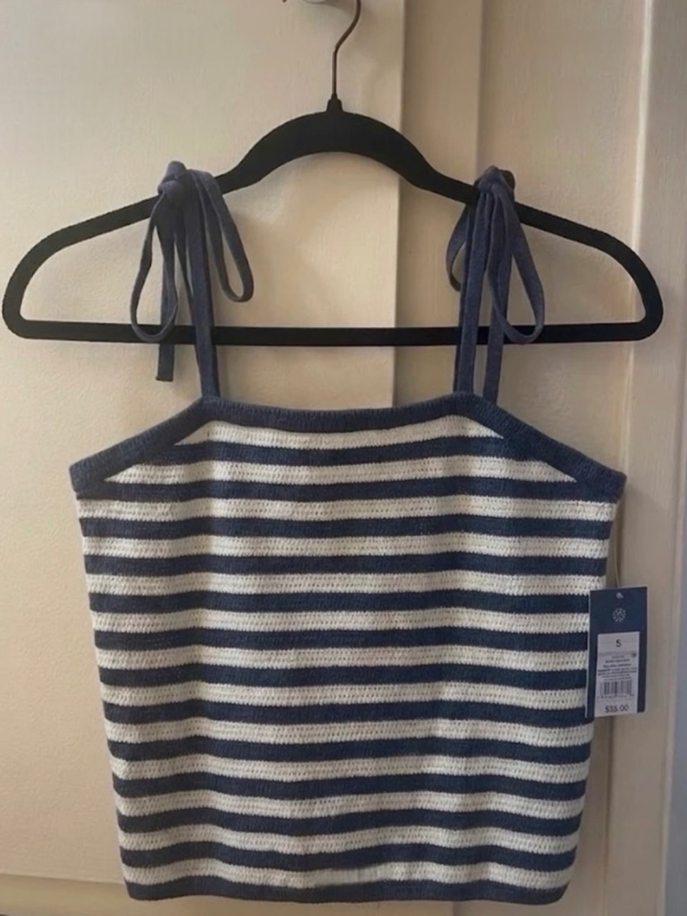 Women's Striped Knit Tie Strap Tank Top